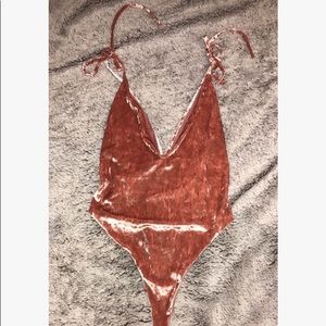 Pink crushed velvet body suit